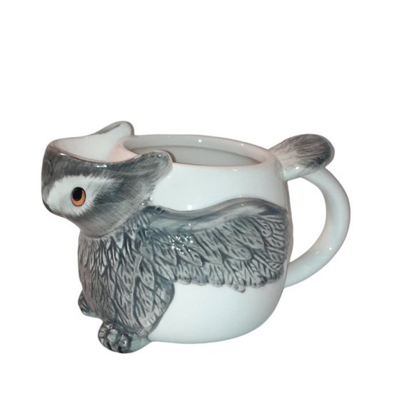 Pulchritudie Gray Owl Ceramic Tea Coffee Mug Cup Hand Painted 16 oz. - Picture 1 of 7